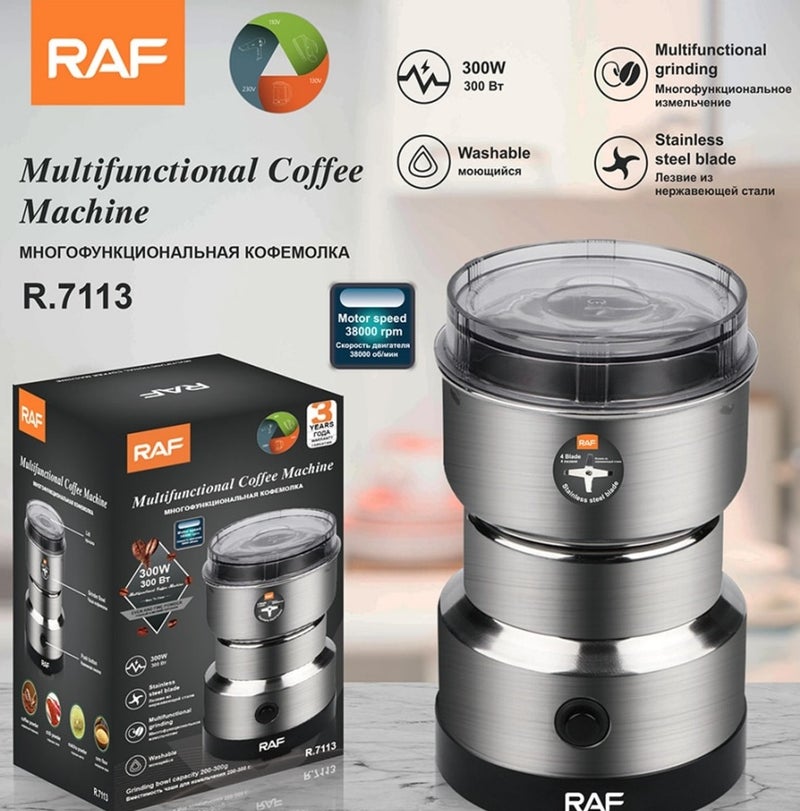 آر إيه أف ماكينة طحن كهربائية 300 واط | قابس ثنائي | مطحنة توابل وقهوة وحبوب ومكسرات من الستانلس ستيل متعددة الاستخدامات - Image 2